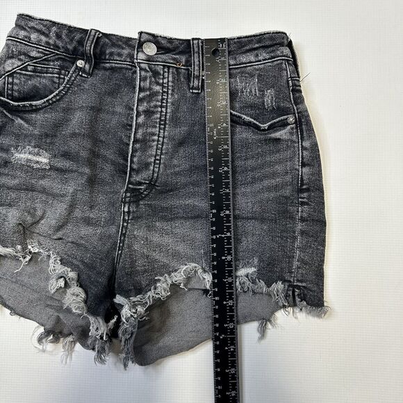 WE THE FREE Crvy Distressed Hi-Rise Button Fly Cut Off Jean Shorts 28 Black - Picture 6 of 9